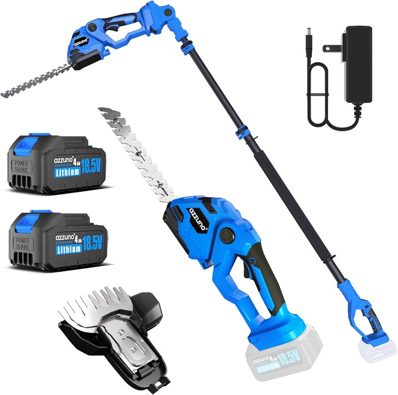 AZZUNO Cordless Hedge Trimmer, 2-in-1 Electric Grass Shears Shrubbery Trimmer with Battery (with Extension Pole) - Image 1